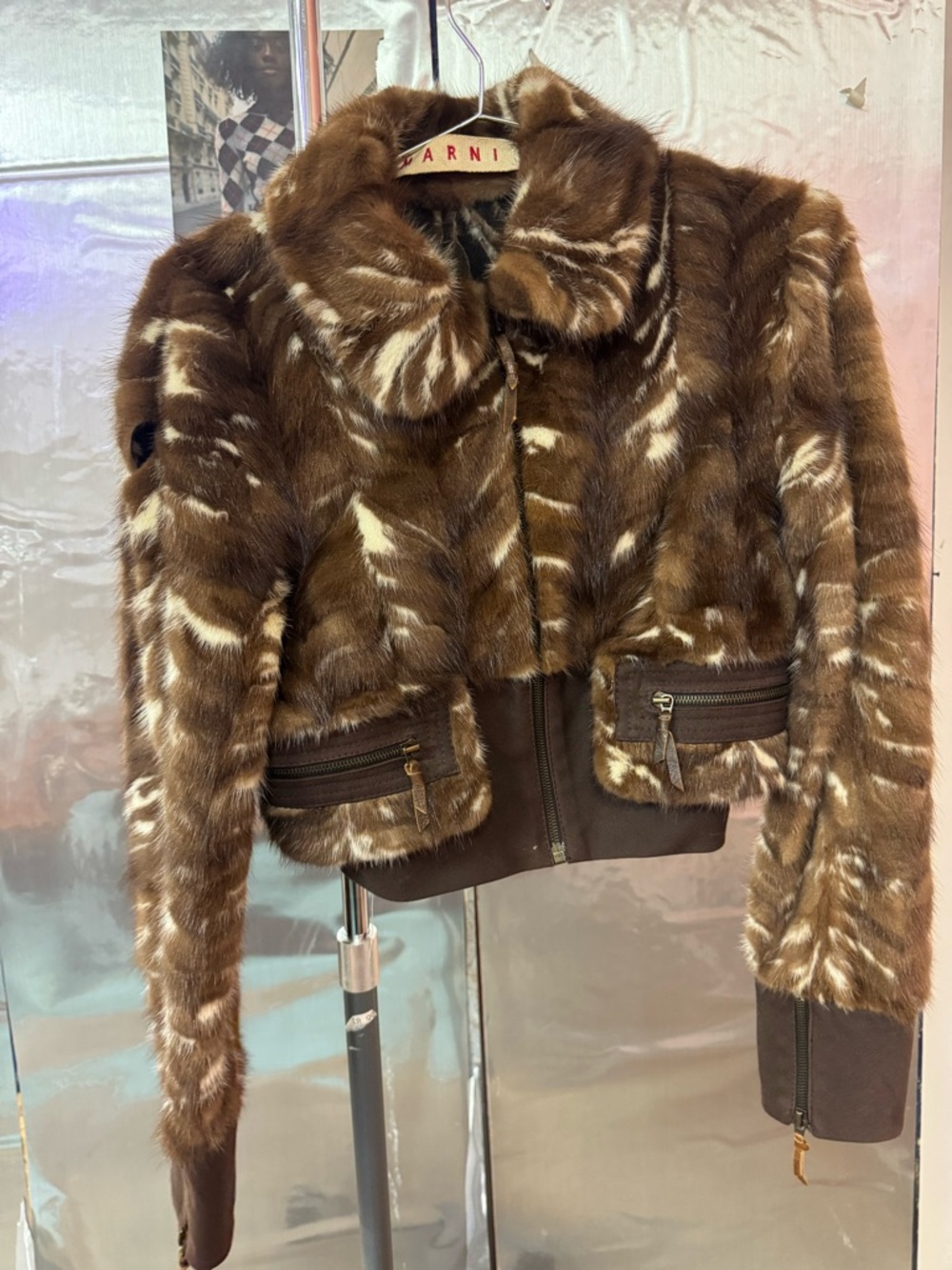 Marni Brown Fur Bomber Jacket